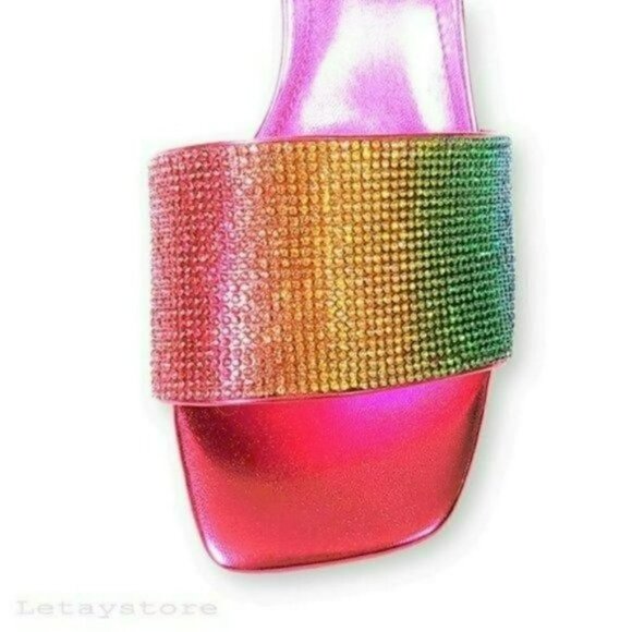 NWT Nine West Rhinestone Rainbow Embellished Slip-On Heels - Picture 5 of 8